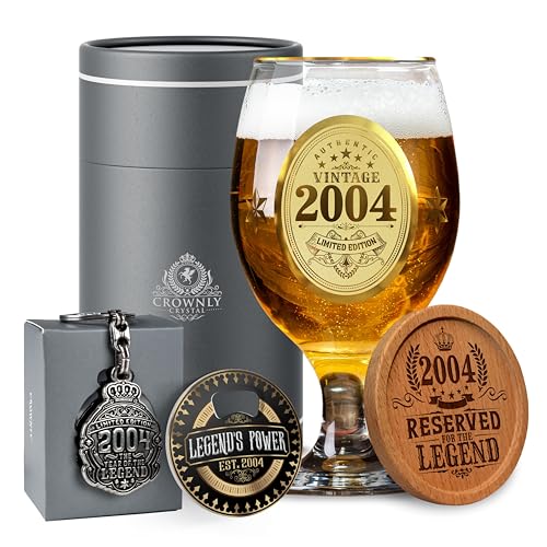 CROWNLY CRYSTAL 2004 Presentes originais para homem 21 presentes 21 aniversário copos de cerveja presentes personalizados decoração de aniversário presentes originais para 21 anos presentes para homem