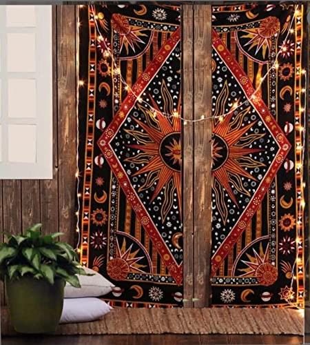 POSHMANDALA Burning Sun Hippie Gypsy Home Decor & Twin Size 125 X 198 cm Curtain Set Mandala Window Door Cover Handmade Wall Hanging Door Cotton Bohemian Mandala Tapestry Curtain Divider Single-image-31