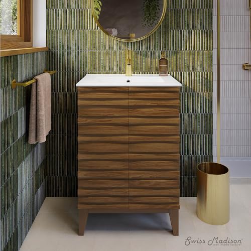 Image of Swiss Madison Cascade 24'' Bathroom Vanity in Brown Oak