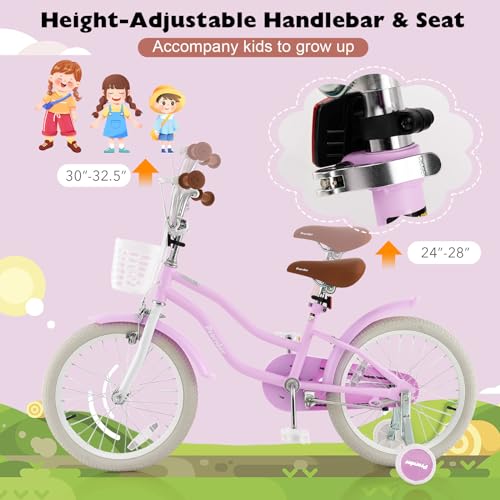 Image of BABY JOY Kids Bike, 12 14 16 18 20 Inch Boys Girls Bike w /Removable Basket | Kids Bicycle with Adjustable Seat & Handlebar, Handbrake & Coaster Brake, Training Wheels or Kickstand (Multi-Color Choices)