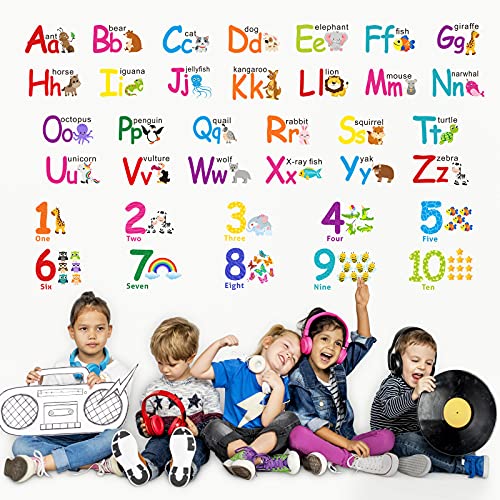 Alphabet Wall Stickers Kids Toddler Decors Animal Abc Stickers Removable Letters Number Decals Girls Boys Nursery Bedroom Living Room #TOP5