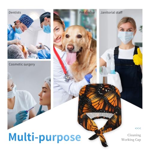 Image of Cute Pug Dog Print Working Cap Scrub Cap with Sweatband,Adjustable Fashion Bandage Tie Back Hat Headwear for Women Men