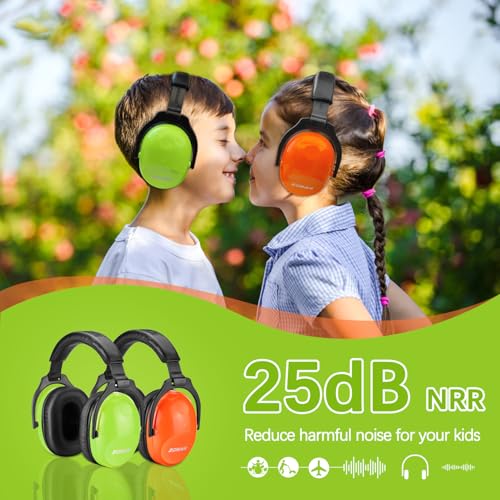 Image of ZOHAN Kids Ear Protection 2 Pack, 25dB NRR Noise Cancelling Headphones for Kids, with Pillowy Pads, for Monster Truck, School, Autism, Sensory, Fireworks, Concerts, Events (Orange+Green)