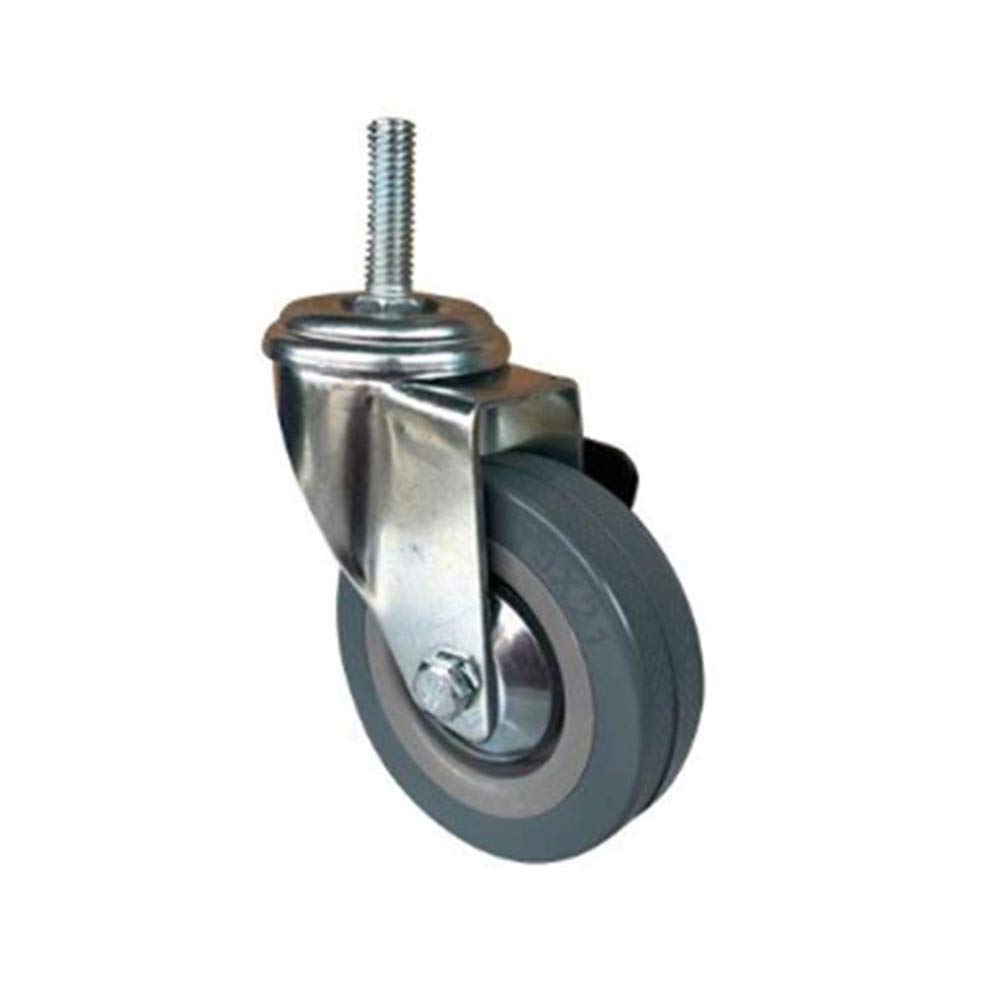 Möbelrollen aus Gummi, robust, 75/100 mm, mit Bremse, M10/M12 Gewinde, 400 kg Tragkraft, für Wagen und Transport, 4 Stück