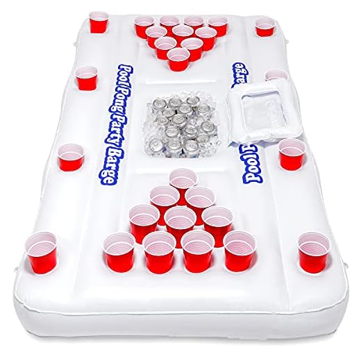 GoPong Original Pool Party Barge Floating Beer Pong Table with Cooler, White, 6-Feet