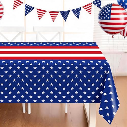 Image of 3 Pack Patriotic Tablecloths,Red White and Blue Tablecloth,Patriotic Decor | Disposable Plastic Tablecloths 54 inchx108 inch,Red White and Blue Decorations for 4th of july Veterans Day Memorial Party Supplies