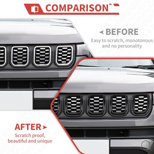 Image of Grill Inserts Grille Guards Trim Exterior Accessories Compatible with Jeep Compass 2021+ Trailhawk /Limited /Latitude /Altitude /Sport(Black)