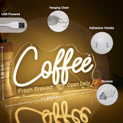 Image of Britrio Coffee Neon Sign for Home Coffee Bar Station Kitchen Dinning Room Bedroom Office Wall Decor LED Light Up Cafe Business Sign Shop Restaurant Pub Birthday Party 5V USB Warm White