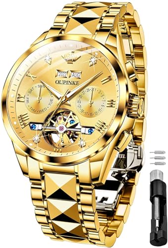 Image of OUPINKE Watches for Men Automatic Skeleton Self Winding Dress Wrist WatchBusiness Waterproof Luminous Tungsten