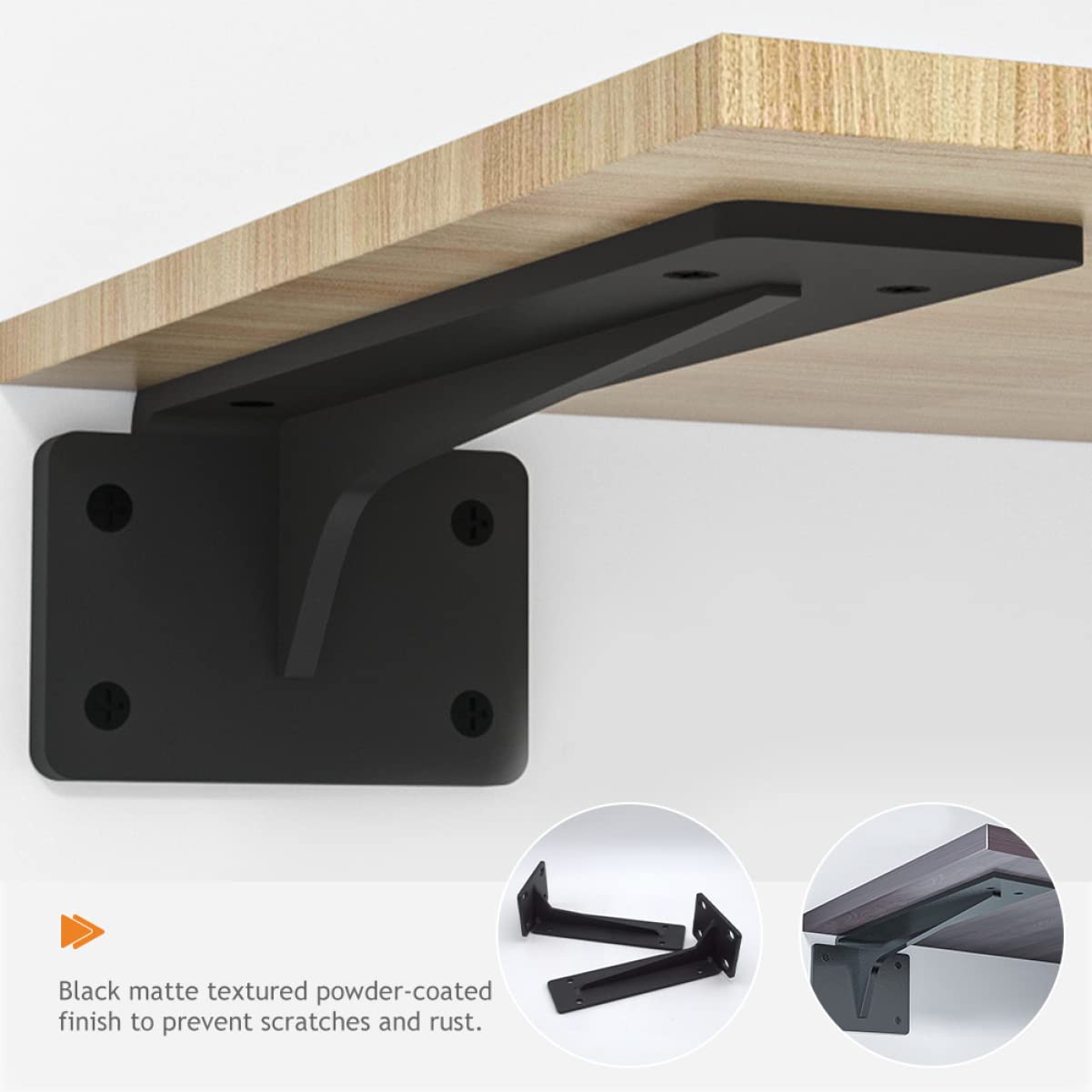 Tofficu 2 Soportes Angulares para Estante de Pared, Acero Laminado en Frío Negro, Estructura Triangular de 90°, Adecuado para Cocina y Taller