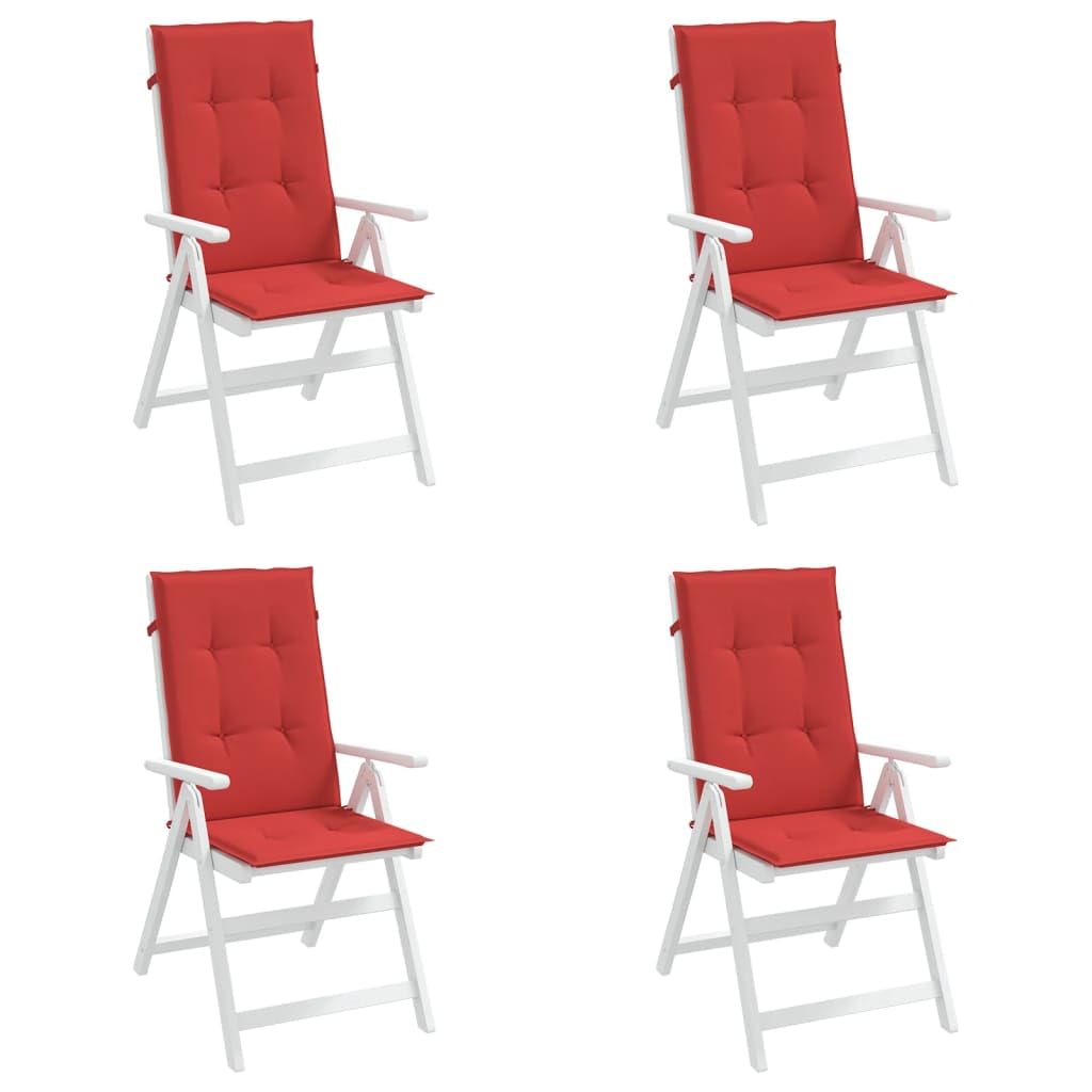 Gartenstuhlauflagen für Hochlehner 4er Set, Bequeme Auflagen für Gartenstühle, Stuhlkissen mit Bindebändern, 120x50x3 cm, Rot, weiche Schaumstoffpolsterung