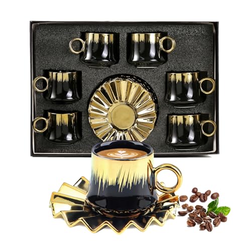 Conjunto de 12 chávenas e pires de cappuccino, conjunto de chávenas de café expresso de porcelana para 6 pessoas, conjunto de chá da tarde de 3,5 onças/100 ml, canecas de cerâmica, louça de serviço de