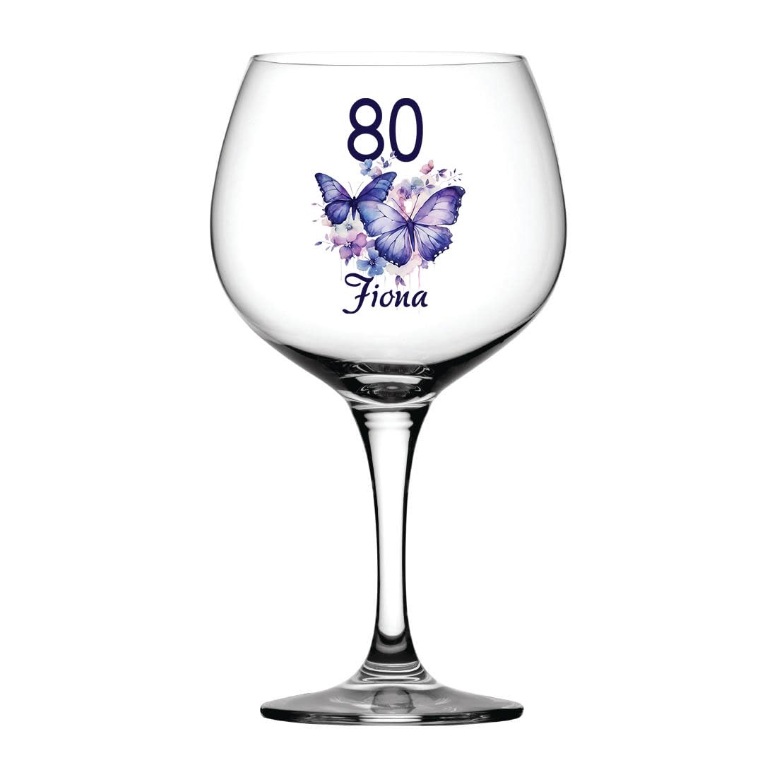 ukgiftstoreonline Personalised Any Age Birthday Cocktail Gin Glass Gift with Butterflies 18th 21st 30th 40th 50th 60th 70th 80th