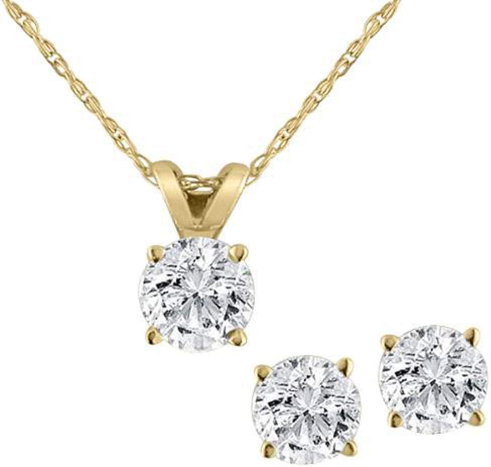 3/4CT T.W. Diamond Studs & Solitaire Necklace Set in 14k White or Yellow Gold
