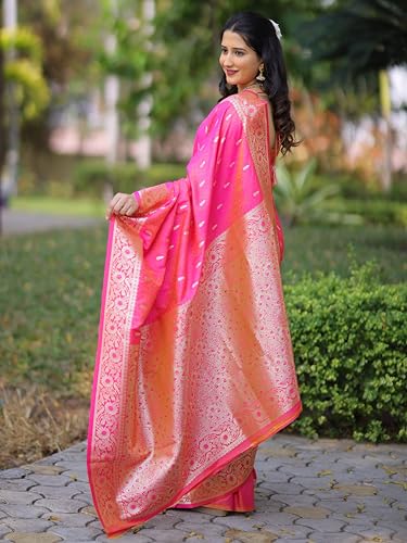 Image of SGF11 Women's Kanjivaram Pure Soft Silk Saree For Women Pure Golden Zari With Blouse Piece