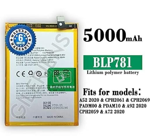 Image of Original BLP781 Battery for Oppo A52 (A92-2020) A72 CPH2061, CPH2067 Battery with 6 Month Warranty** (BB52)
