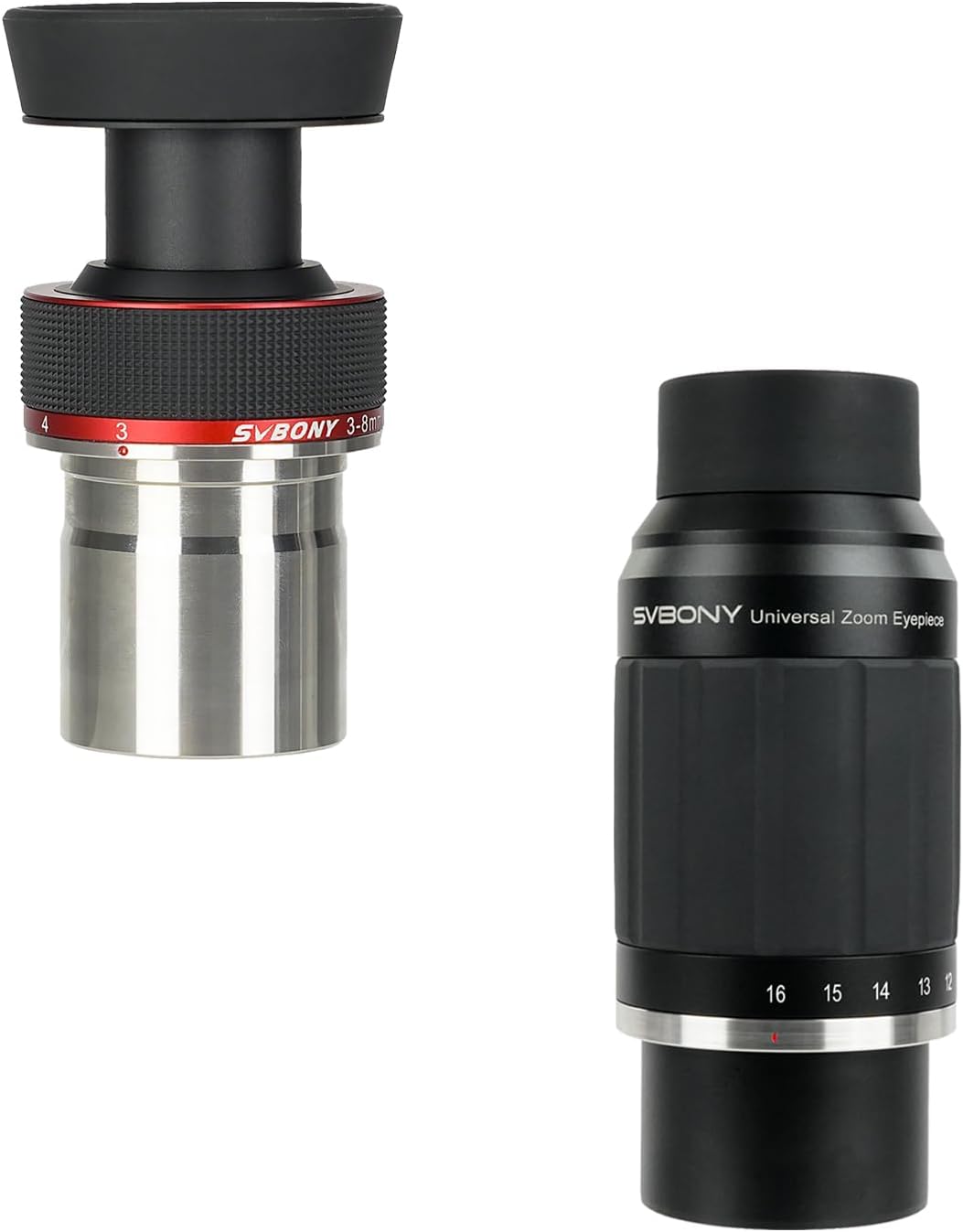 SVBONY Zoom Eyepiece Set, Achieve Zoom Range 3-16mm, SV215 Zoom Eyepiece, 1.25'' 3-8mm Eyepiece Bundle with SV245 8-16mm Telescope Eyepiece, 1.25'' 2'' Dual Interfacefor Astronomy Planetary Visual