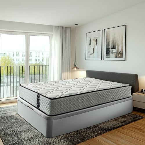 Conjunto Canapé 135x190 + Colchón - Canapé abatible con Esquinas Redondeadas 28 cm de Almacenamiento + Colchón de muelles ensacados con viscoelástica Allegra (Doble Cara)