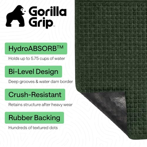 Image of GORILLA GRIP Ultra Absorbent Front Door Mat Outside Entrance, 35x23, Traps Dirt and Moisture, HydroABSORB Indoor Outdoor Doormat Holds Up to 5.7 Cups Water, Stain and Fade Resistant Welcome Mat Green