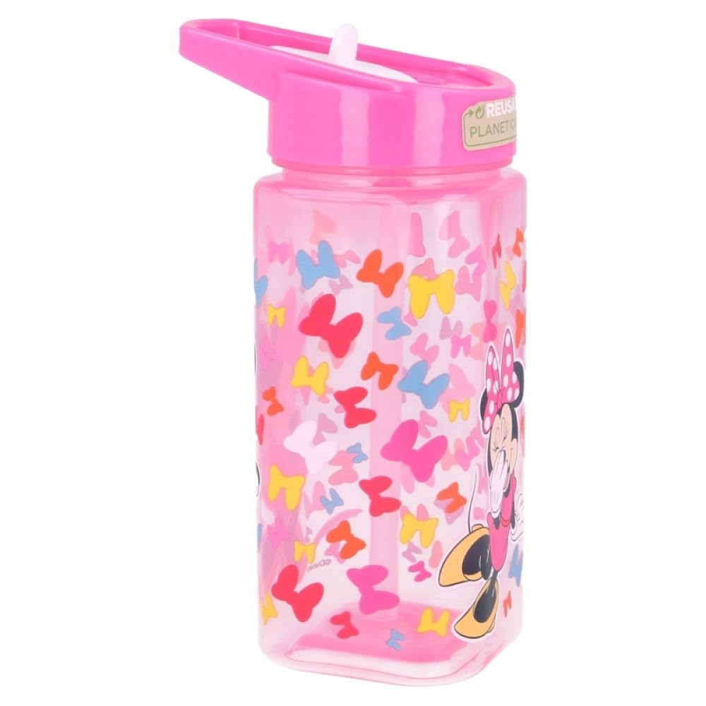 Om Supplies Minnie Reusable Square Water Bottle Drink Bottle With Built-In Handle For Easy Carry School Lunch Kids Childrens 510Ml Bpa Free Plastic (Minnie)