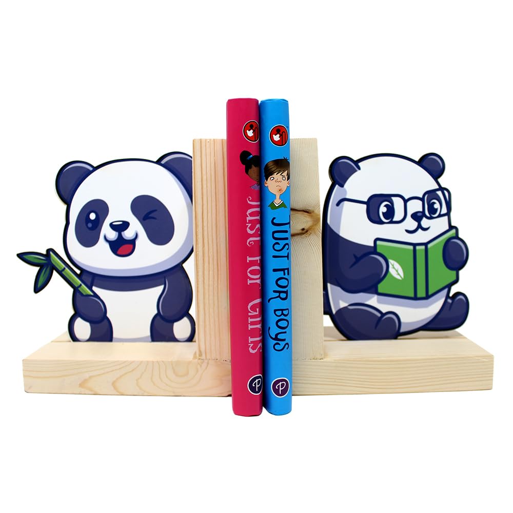 The Rosette Imprint Shaped Wooden Bookend for Kids - Fun Decorative Book Holder for Children's Shelf - Sturdy & Child-Safe Room Décor - Panda Design