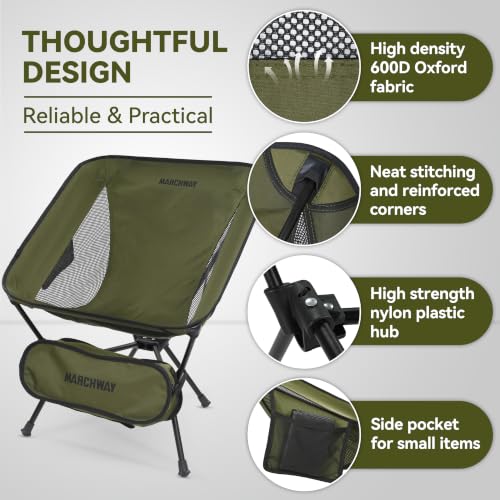 Image of MARCHWAY Lightweight Folding Camping Chair, Portable Foldable Compact for Outdoor Camp, Travel, Beach, Picnic, Festival, Hiking, Backpacking, Supports 330Lbs (Green)