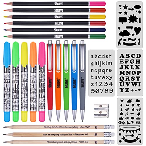 Image of BLIEVE - Bible Journaling Kit With Gel Highlighters And Pens No Bleed, Scripture Markers and Pencils Supplies, Stencils Planner Set For Coloring Journal Art Illustrated By Faith Christian Gifts 24pcs