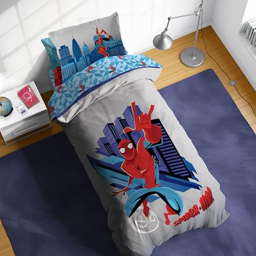 Image of Sunny Side Up Kids Comforter Set Includes Sheets and Pillow Covers - Soft and Cozy Bed Set for Stylish Room Decor, Gray - Spiderman, 5 Piece Twin Bedding