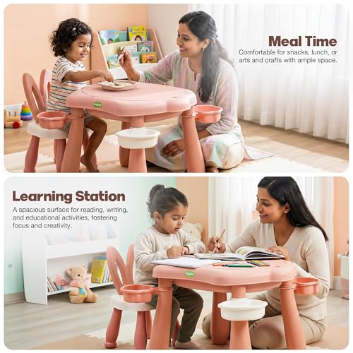 Image of BAYBEE Study Table with Chair for Kids | 5-in-1 Multifunctional Desk Set for 2+ Years baby | Activity Kids Study Table for Learning, Meals, Sand & Water Play | Children Study Table with Storage (Pink)
