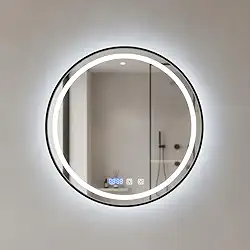 Espelho Redondo Banheiro Led Relógio e Temperatura 40X40CM