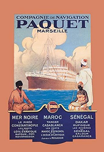 Compagnie de Navigation Paquet poster advertising their travel between Marseille France and the Black Sea Morocco and Senegal Art by Sandy Hook (1879-1960) the moniker used by Georges Taboureau Poste