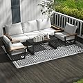 Aluminum Outdoor Furniture with Coffee Table,5 Seats Patio Furniture Set Sectional Waterproof Sofa with Conversation Set Table with Upgrade and Washable Cushion Grey
