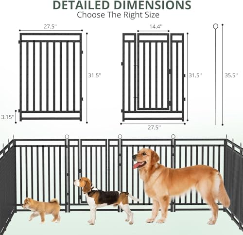 Image of Dog Fence Outdoor Indoor, 47 Inches Height 08 Panels(1gate & 7panels) Dog Playpen for Large /Medium /Small Dogs Metal Dog Pen for Yard Camping and RV [Black-Silver]
