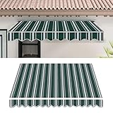 Wasserdichter Ersatzstoff für manuell einziehbare Markisen, 6 x 1,5 m, grüne Streifen, Polyester-Überdachung für Terrasse, Terrasse oder Tür, langlebige Sonnenschutzlösung