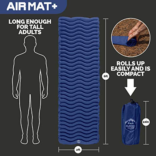 Air Mat+ Camping Sleeping Pad - Ultralight 17.2 OZ - Inflatable Sleeping Air Mattress for Backpacking, Hiking, Traveling – Lightweight & Compact Camp Sleep Pad (Navy Blue)