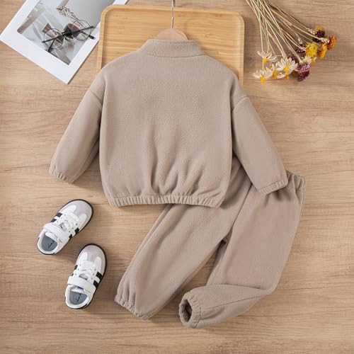 Kids Cozy Fleece Sweatsuit Outfits Set Quarter-Zip Long Sleeve Top Elastic Waist Pants Boys Girls Daily Wear4