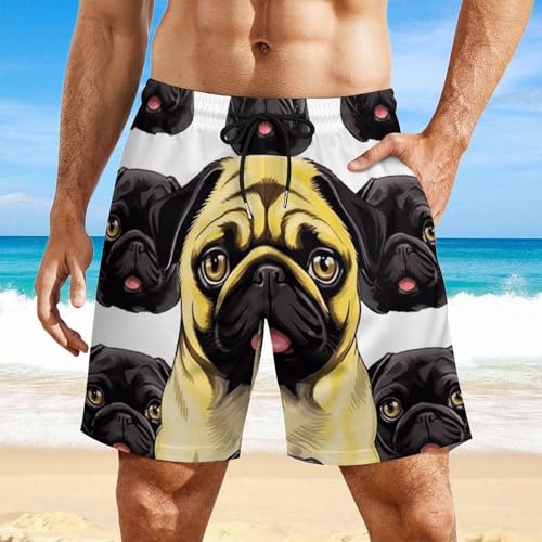 Mens Swim Trunks with Compression Liner Quick Dry Swim Shorts Black Yellow Pug Bathing Suits Beach Shorts4