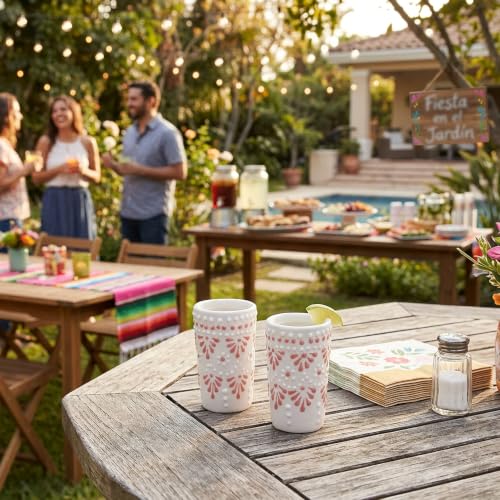 Image of Talavera Shot Glasses Set of 4 Authentic Mexican Tequila Shot Glasses - Hand-painted - 2 Oz (Cascada Blush Pink)