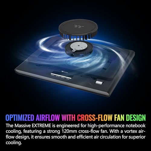 Image of Thermaltake Massive EXTREME Notebook Cooler; Laptop up to 18in; 800~3500 RPM; 48.5 CFM; 120mm Cross Flow Fan; Ambient Temp Sensor; PWM Scroll Wheel; 2 Stage Height & Angle Adjustment; CL-N023-PL12SW-B