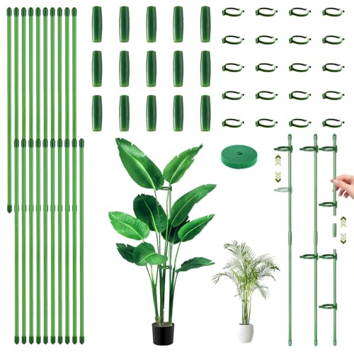 LangRay Pflanzenstütze, 20 Stück Pflanzstäbe 30cm mit 20 Verstellbare Pflanzenclips, 15 Verlängerungsrohren und 1 Pflanzenbinder, Tomatenstäbe, Rankhilfe Zimmerpflanzen für Monstera Gemüse Blumen