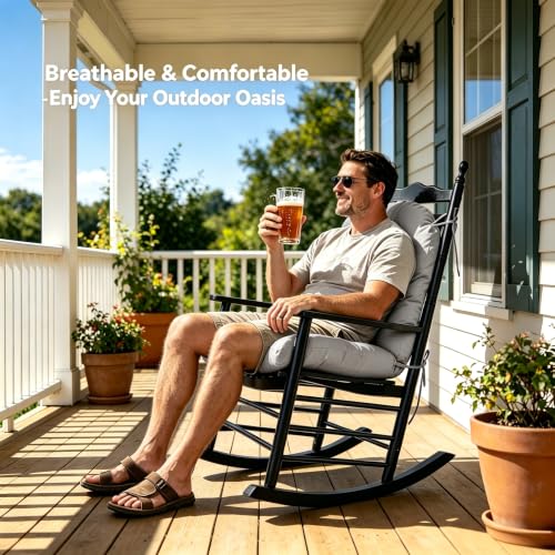 Image of QILLOWAY Tufted Outdoor Chair Cushion Set of 4, Waterproof 43x20x4 Inch Non Slip Replacement Pad for Wicker Lounge Patio Furniture, Grey