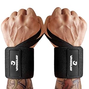 VINSGUIR Elastic Wrist Straps for Weightlifting and Working Out, Breathable Wrist Wraps with Thumb Loop and Left/Right Tabs, Wrist Brace for Wrist Support and Protection, Men and Women (Pair)