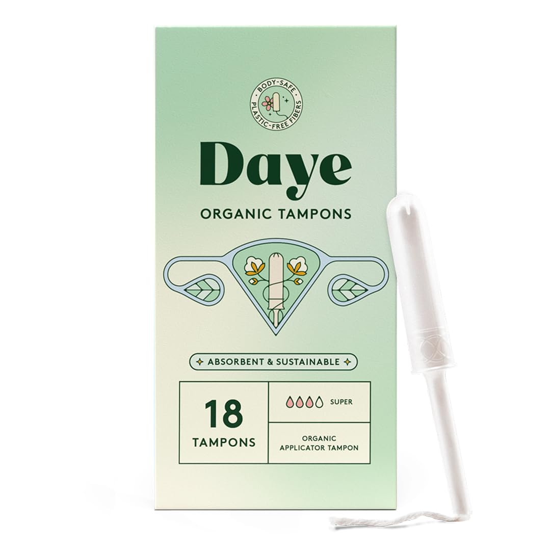 Daye Tampones orgánicos, 54 unidades, probados en metal, manga que no se desprende, desinfectados con rayos gamma (Super, 54, unidades)