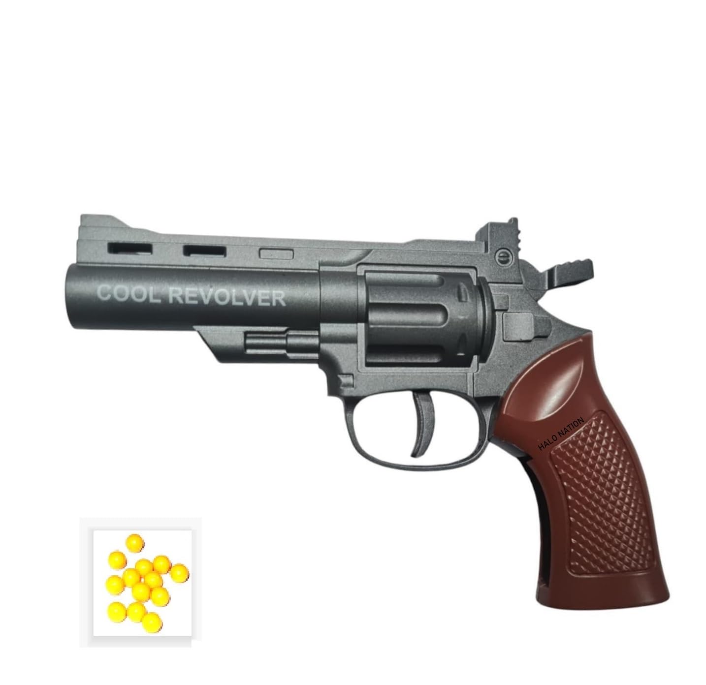 HALO NATION® Mini Revolver Metal Gun Toy with 100 BB Bullets Gun Toy for Boys Diecast Foldable Pistol Display Collection - Grey