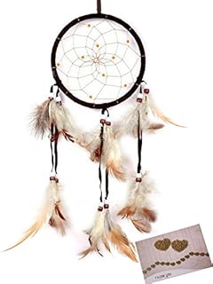 Dream Catchers Brown Handmade Feather Native American Dreamcatcher Circular Net for Car Kids Bed Room Wall Hanging Decoration Decor Ornament Craft, Dia 4.33inch/11cm Length 48cm/18.9inch