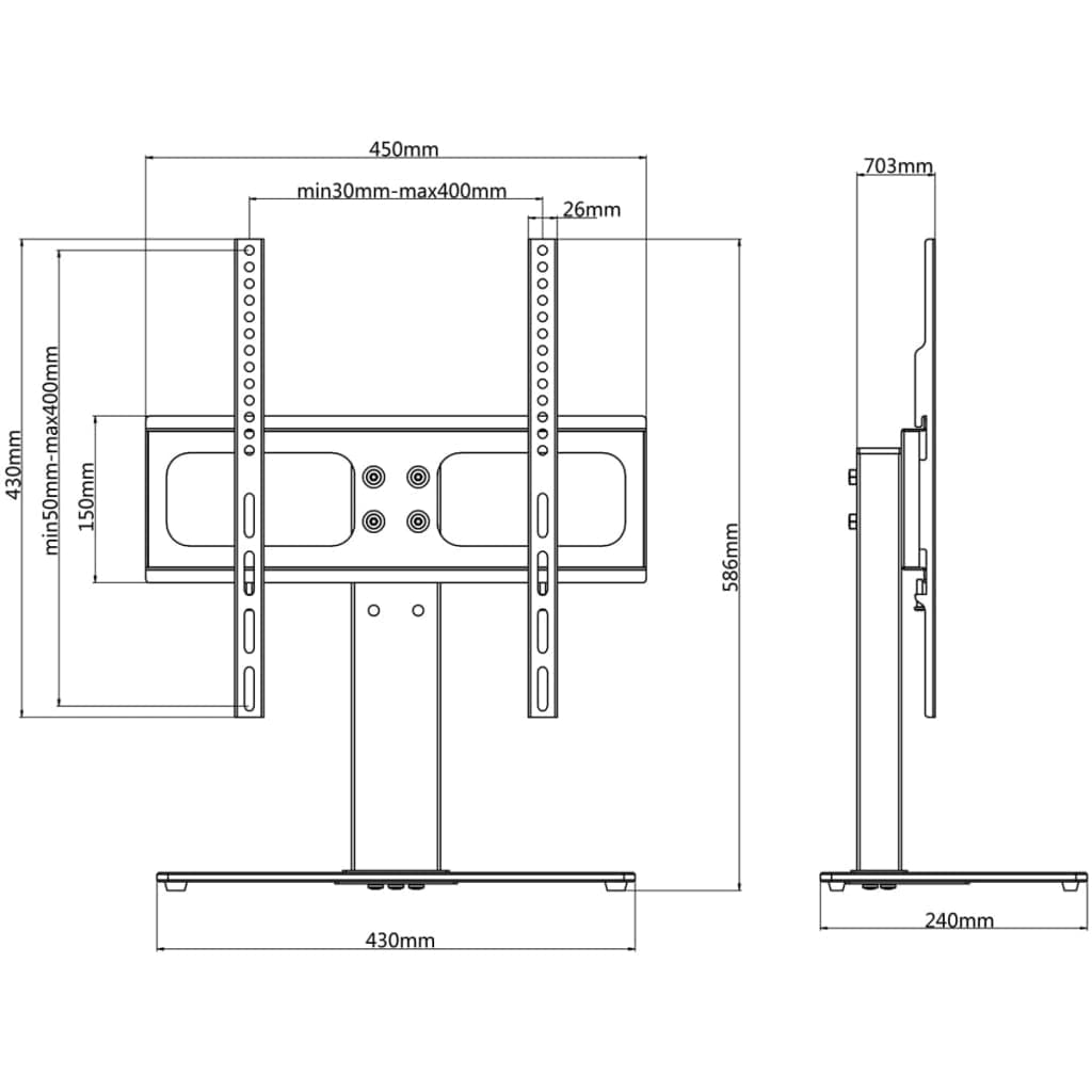 Supporto TV per schermi da 26-42 pollici fino a 30 kg, VESA 400 x 400 mm, regolabile in altezza, stabile base in vetro e acciaio