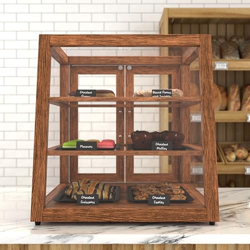 Image of KoolMore 21 in. Dark Wood Slanted Countertop Dry Bakery Display Case, Bread, Pastry and Dessert Display with Tempered Glass