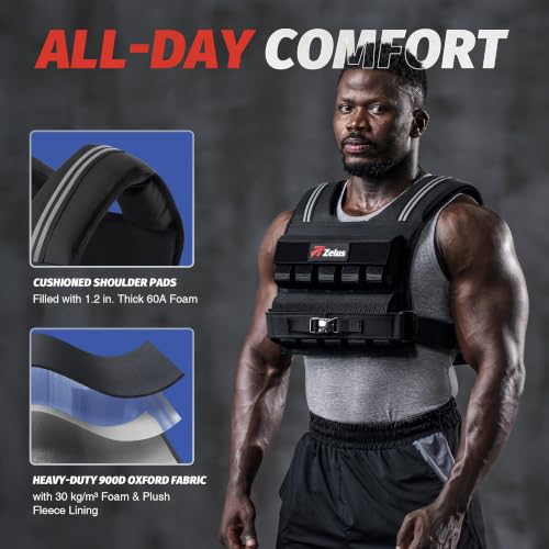 Image of ZELUS Weighted Vest Men, 23lbs /36lbs /45lbs Adjustable Weight Vest | Removable Iron Weights, Reflective Stripe, No-Bounce Design, Hand Washable, Strength Training, Running, HIIT & Calisthenics