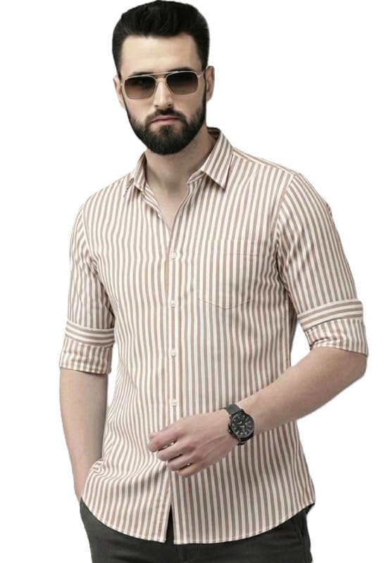 Image of U TURN Men's Casual Solid Stylish Formal Striped Shirt for Men