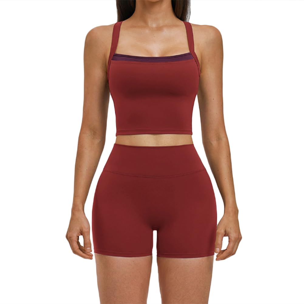 XYFfybhsd Sweat-Wicking Sports Suit Cross-Back Casual 2-Piece Yoga Set Sportwear(Size:S,Color:Red)